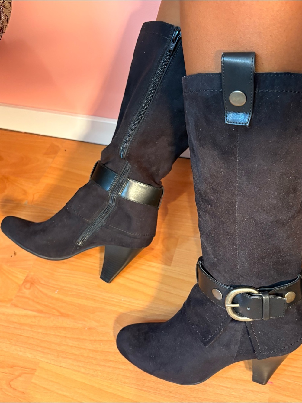 Jessica Simpson Black Suede Mid-Calf Heeled Boots